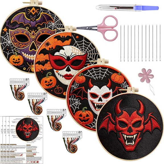 Pumpkin Embroidery Kit, Stamped Cross Stitch Kit for Adults Beginners with Hoop, Fall Thanksgiving Halloween Needlepoint Supplies for Home Decor(Style C)Q