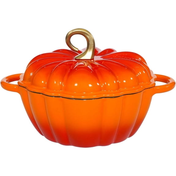 Pumpkin Enameled Cast Iron Dutch Oven with Lid, 4.5 QT Heavy Duty and Dual Handles Pot, Serves 3-5 Safe for Bread Baking, Braising, Cooking Soup Family Gifts, Orange