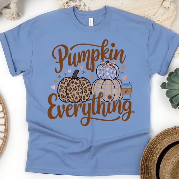 Pumpkin Everything T-Shirt | Fall Coffee and Leopard Pumpkin Graphic Tee, CarolinaBlue, Size 2XL