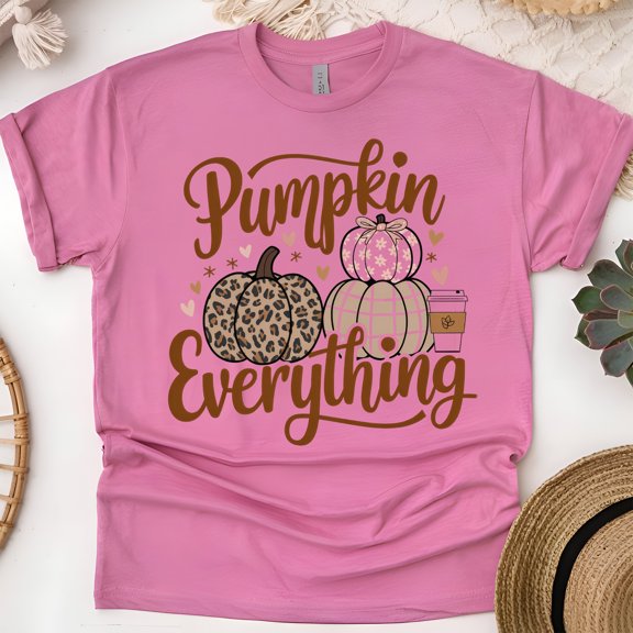 Pumpkin Everything T-Shirt | Fall Coffee and Leopard Pumpkin Graphic Tee, Heliconia, Size S