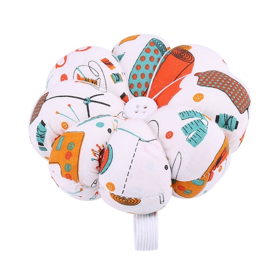Pumpkin Fabric Sewing Needles Pin Cushion with Elastic Wrist Belt Comfortable Stitching Tool for DIY Craft Work, Sewing Pin Cushion