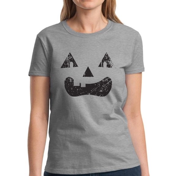 Pumpkin Face Black Jack o Lantern Halloween T Shirt for Women - S M L XL 2XL 3XL Graphic Tee - Scary Halloween Outfit Gift Funny Holiday Tee T-Shirt Ladies