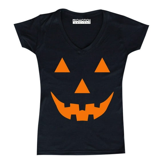 Pumpkin Face Funny Halloween Women's V-neck, M, Black