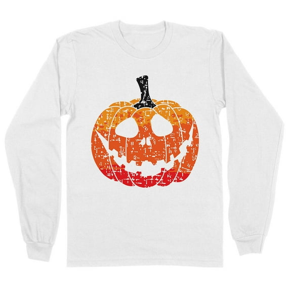 Pumpkin Face Ombre Long Sleeve Shirt Unisex Large White