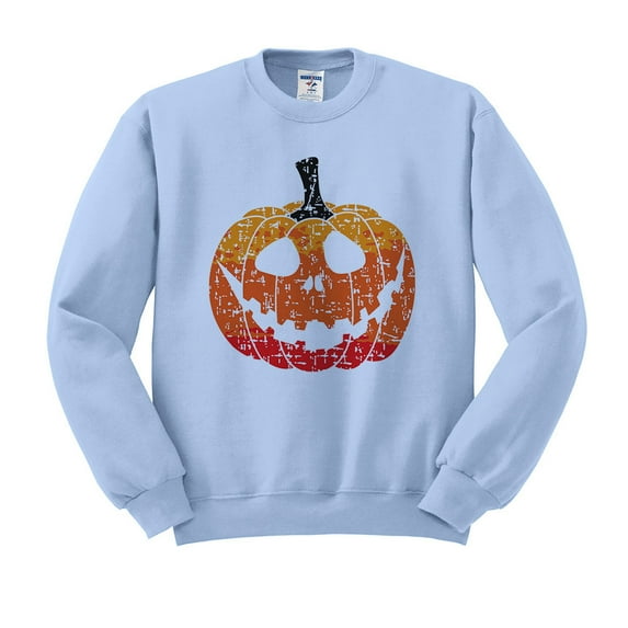 Pumpkin Face Ombre Sweatshirt Unisex 2X-Large Light Blue