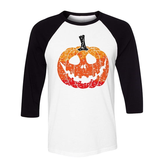 Pumpkin Face Ombre Three-Quarter Raglan Sleeve Baseball Shirt Unisex Medium White/Black