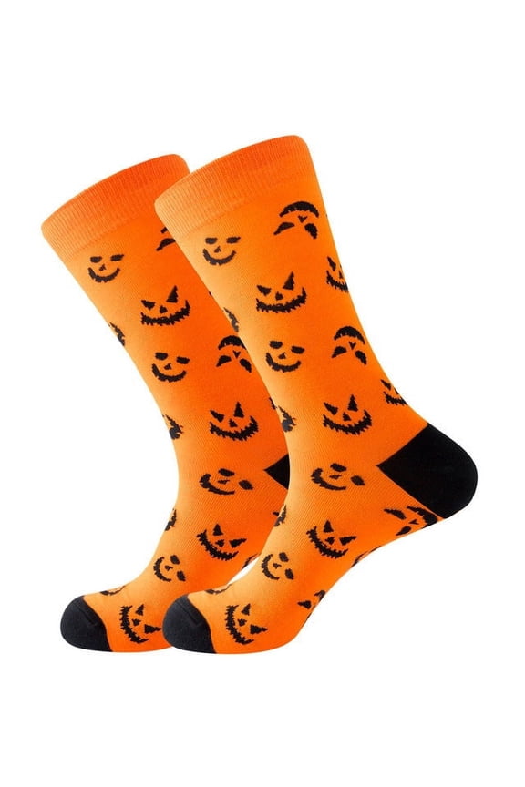Pumpkin Face Patterned Socks (Adult Large - Men's Shoe Sizes 8-12)