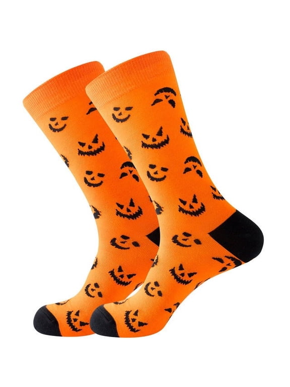 Pumpkin Face Patterned Socks (Adult Large - Men's Shoe Sizes 8-12)