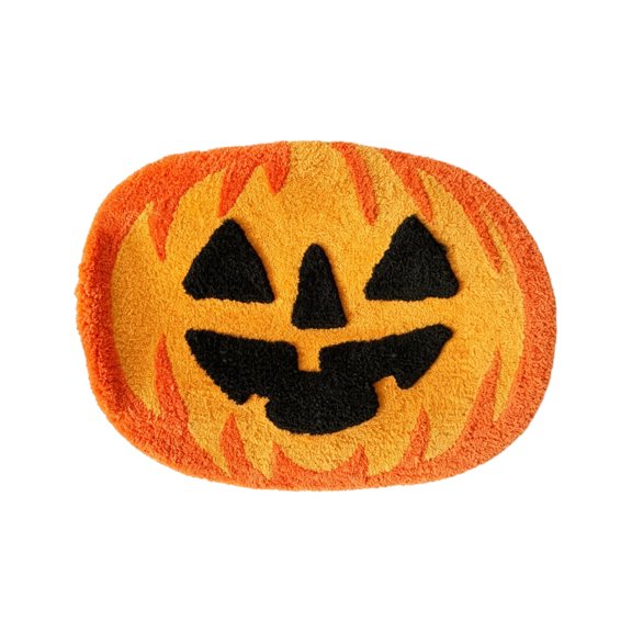 Pumpkin Face Shaped Faux Floor Mat No Slide Rubber Back Halloween Decor Rug for Bedroom Kitchen Bathroom Entry, 16x24in