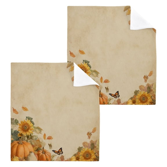 Pumpkin Fall 100% Cotton Face Towel 12x12in Soft Absorbent Washcloth Durable Printed Hand Towels for Bathroom Travel 2 Pcs