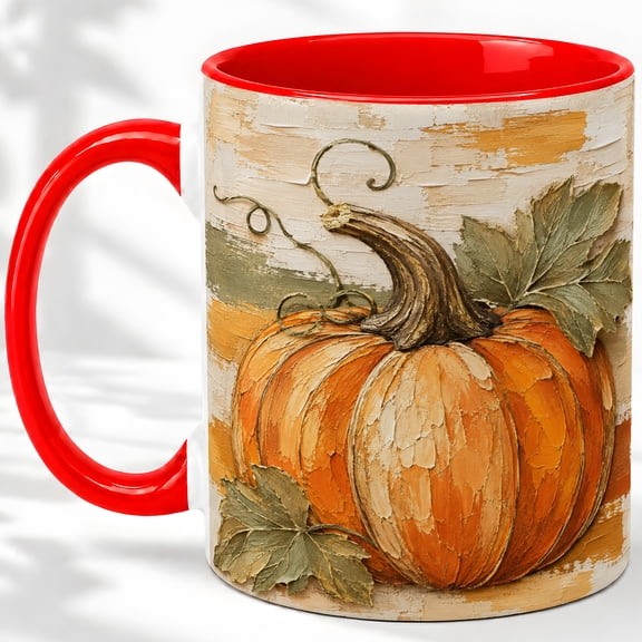 Pumpkin Fall Accent Mug, 11oz Ceramic Mug for Autumn Glossy ceramic mug with double-sided pumpkin artwork for daily coffee, tea, or kitchen display