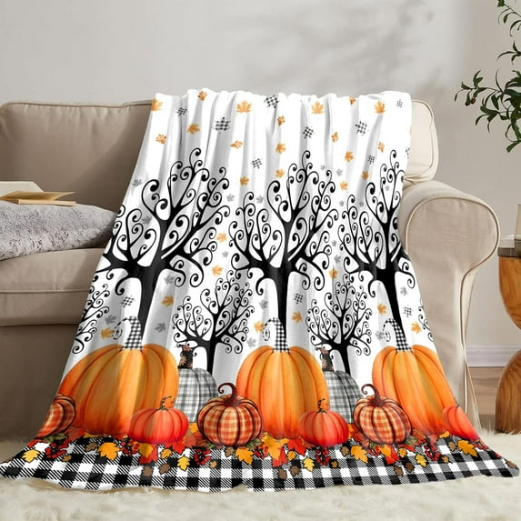 Pumpkin Fall Blanket Super Soft Sherpa Fleece Blanket, Fall Themed Thanksgiving Gifts for Women, Warm Lightweight Fluffy Fall Throw Blanket for Living Room, Couch, Bed (60'''' x 50'''')
