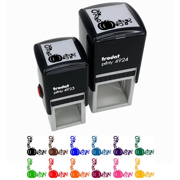 Pumpkin Fall Corner Harvest Halloween Thanksgiving Self-Inking Rubber Stamp Ink Stamper - Orange Ink - Small 1 Inch