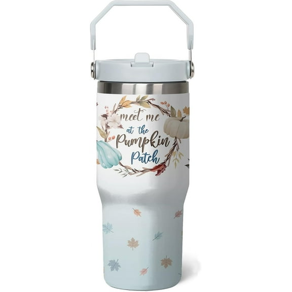 Pumpkin Fall Cup 30 Oz Tumbler with Handle and Flip Straw, Insulated Autumn Mugs Keeps Drinks Cold & Hot, Stainless Steel Fall Coffee Mug Fall Themed Thanksgiving Gifts For Women