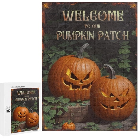 Pumpkin Fall Decor Welcome to Our Pumpkin Patch Jigsaw Puzzles for Home Office Wall Decor 500 PCS Funny Wood Puzzles Wooden Wall Art Decorative Sign 15"x20.5"