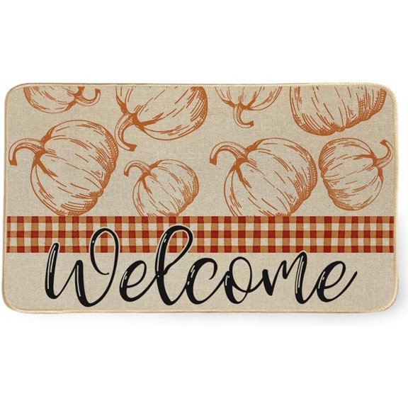 Pumpkin Fall Decoration Front Door Mat Rug Outdoor Entrance, Welcome Thanksgiving Autumn Indoor Doormats Rubber Non-Slip Colorful Floor Mat 17x30 Inch DM167