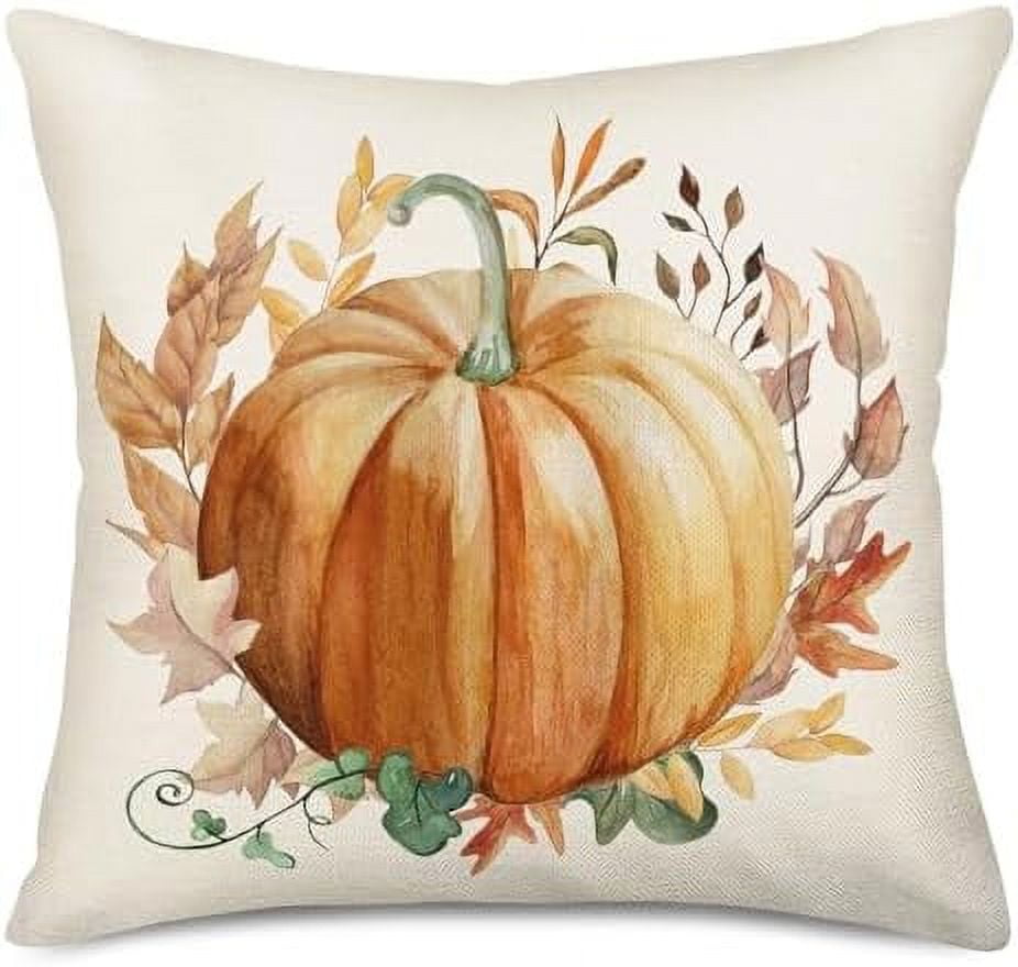 Pumpkin Fall Decorative Pillow Covers 22x22 Inch Orange Pumpkin and Maple Leaves Autumn Harvest