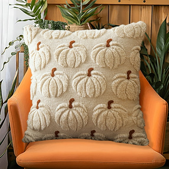 Pumpkin Fall Decorative Throw Pillow Covers 17.7"x17.7", Halloween Pumpkin Pillow Cover, 3D Velvet Fall Throw Cushion Cover for Sofa Bed Decor, Soft Pillowcase for Halloween Party Home Decoration