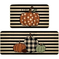 Pumpkin Fall Kitchen Floor Mat Set of 2, Non-Slip Absorbent Rug and Door Mats, Seasonal Autumn Decorative Home Kitchen Doormat 17x29 and 17x47 Inch DM089