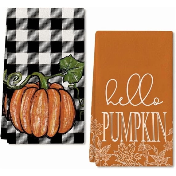 Pumpkin Fall Kitchen Towels Set of 2,Maple Leaves Autumn Dish Towels 18x26 Inch,Farmhouse Home Indoor Thanksgiving Harvest Seasonal Vintage Decorations