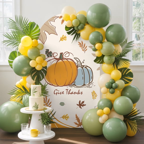 Pumpkin Fall Maple Leaves Thanksgiving Boho Style Arch Backdrop Cover Stretchy Spandex Arch Cover 6ft, Mid Century Abstract Art Round Top Chiara Stand Covers for Wedding Birthday Party