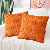 Clearance Pumpkin Fall Pillowcase Set of 2- 18x18Inch Soft Fluffy Rust Throw Pillow Covers for Couch, Sofa, Bed - Halloween Thanksgiving Autumn Farmhouse Home Decorative Cushion Covers-Orange
