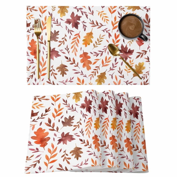 Pumpkin Fall Placemats Set of 2, Thanksgiving Orange Leaf Non-Slip Place Mats Washable Table Mats for Kitchen Dining Table Decorations Indoor/Outdoor