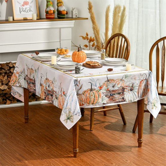 Pumpkin Fall Tablecloth 60x84 Inch, Autumn Thanksgiving Harvest Vintage Washable Table Cover for Party Picnic Dinner Decor