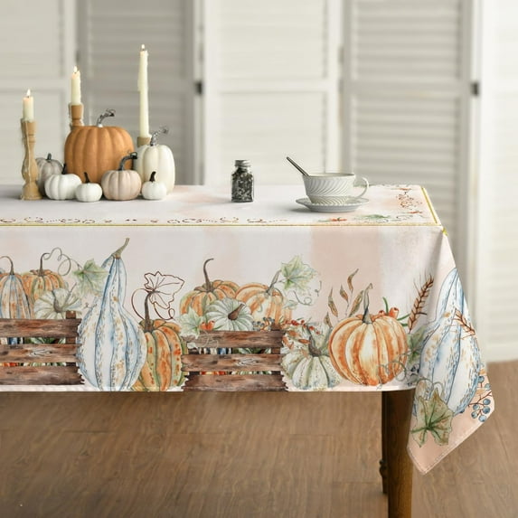 Pumpkin Fall Tablecloth 60x84 Inch Rectangular, Autumn Thanksgiving Harvest Vintage Washable Table Cover for Party Picnic Dinner Decor