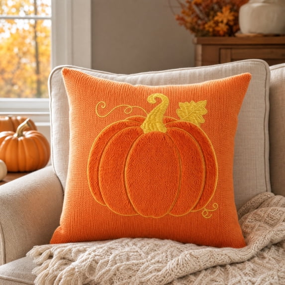 Pumpkin Fall Throw Pillow Covers 18x18 in, Soft Faux Fur Fall Halloween Throw Pillow Covers, Rustic Farmhouse Cushion Cases for Autumn, Thanksgiving, Halloween Decor