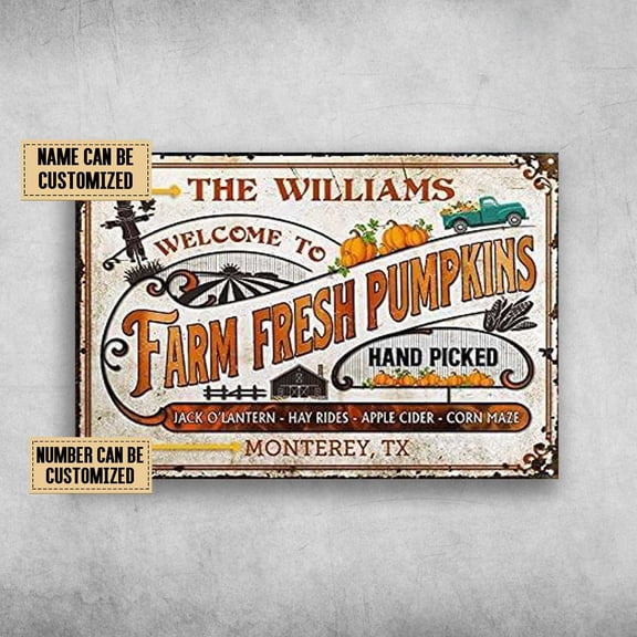 Pumpkin Farm, Welcome To Farm Fresh Pumpkins, Pumpkin Lover Customized Personalized NAMEYEARS 11 x 17 Inch Poster