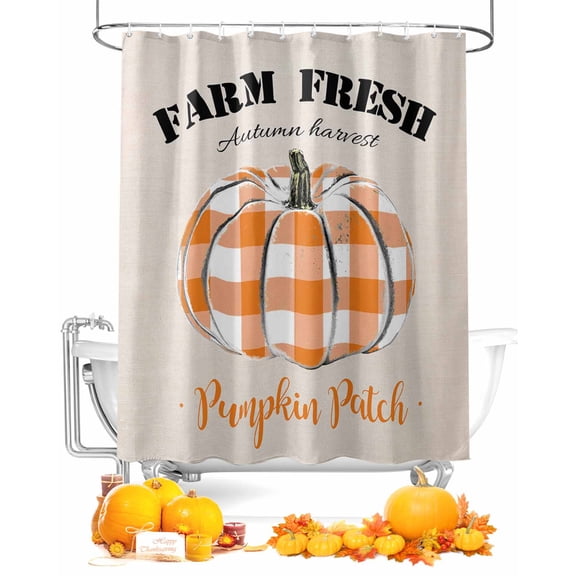 Pumpkin Farmhouse Orange Buffalo Plaid Shower Curtain Set ，Waterproof Fabric Shower Curtains Shower Curtains for Bathroom,Bathroom Decor 36"x72"