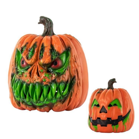 Pumpkin Figurine Spooky Double Faced Halloween Statue 1 Pack for Home Yard Party Halloween Decorations Indoor Outdoor Use