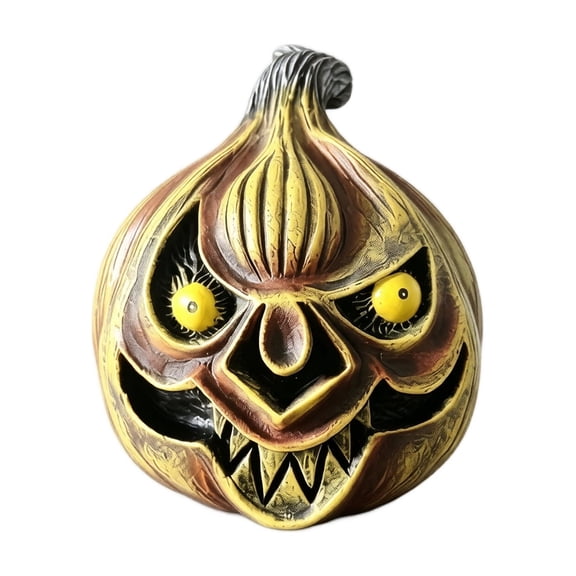 Pumpkin Figurine Spooky Evil Face 4 X 4 Inch Tabletop Ornament for Halloween Home Party Decor