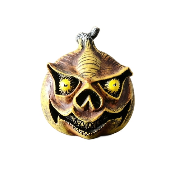 Pumpkin Figurine Spooky Evil Face 4 X 4 Inch Tabletop Ornament for Halloween Home and Party Decor