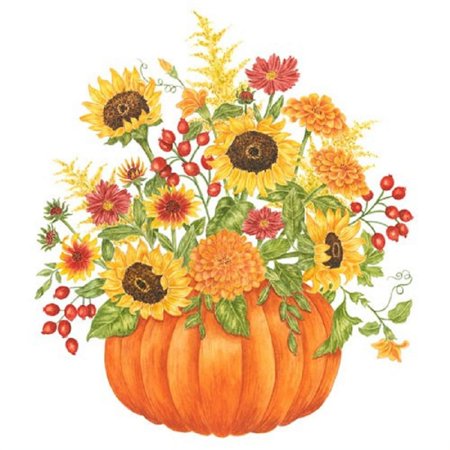 Pumpkin Filled with Sunflowers Flour Sack Kitchen Towel Cotton