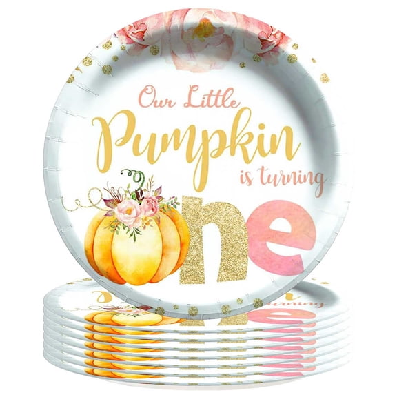 Pumpkin First 1st One Paper Plates Birthday Party Supplies Decorations 8pcs Tableware Disposable Dinnerware