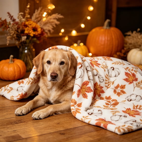 Pumpkin Flannel Blanket Floral Print Throw, Soft Fleece Thanksgiving Decor Pet Mat, Cozy Air Conditioning Nap Blanket for Couch