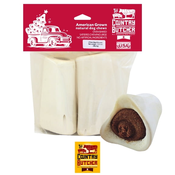 Pumpkin Filled Dog Bones, Christmas Stocking Stuffer for Aggressive Chewers, Small, Medium, and Large Breed Dog Treat, Natural, Made in The USA (2 Count Bag) - Rawhide Free