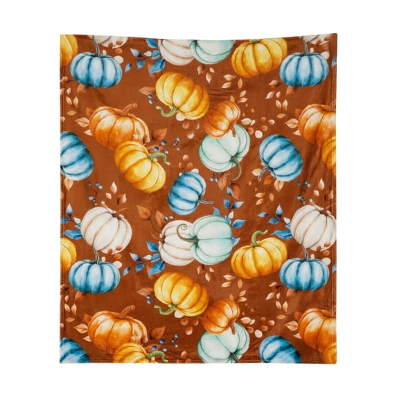 Pumpkin Floral Flannel Throw Blanket 28"x51", Autumn Thanksgiving Home Decor Supplies, Warm Fall Blanket Gifts Suitable for Women and Adults