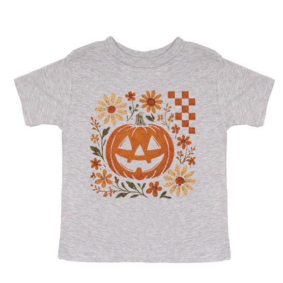 Pumpkin Floral Grunge - Youth Short Sleeve Graphic T-Shirt and Toddler Short Sleeve Graphic T-Shirt