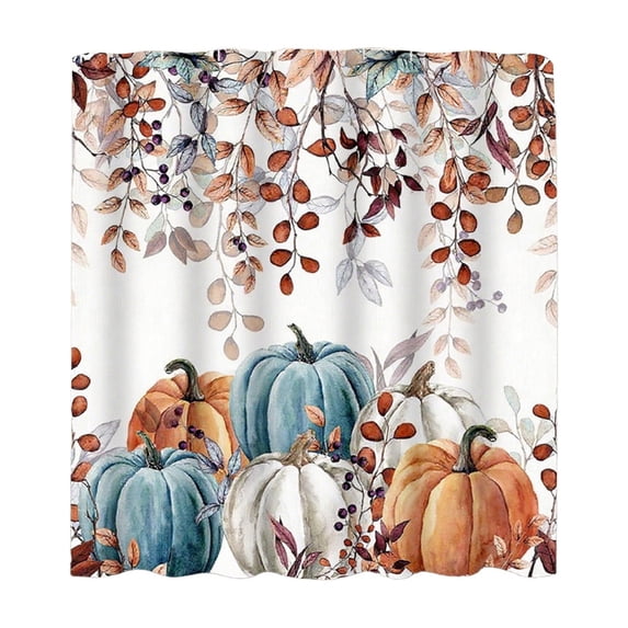 Pumpkin Floral Shower Curtain, for Thanksgiving Autumn Polyester Fabric Bathroom Bath Home Decor Waterproof Weighted with 12 Hooks 71 W x71 H Inch
