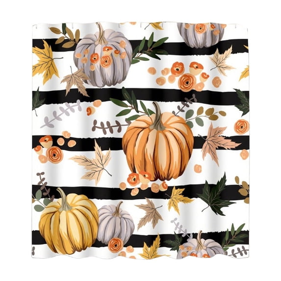 Pumpkin Floral Shower Curtain, for Thanksgiving Autumn Polyester Fabric Bathroom Bath Home Decor Waterproof Weighted with 12 Hooks 71 W x71 H Inch