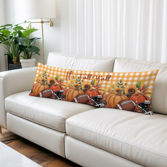 Pumpkin Football Fall Body Pillow Covers 20"x54", Thanksgiving Sunflower Maple Orange Plaid Soft Brushed Microfiber Throw Pillow Covers, Decorative Pillowcase with Zipper for Couch Sofa Bedroom