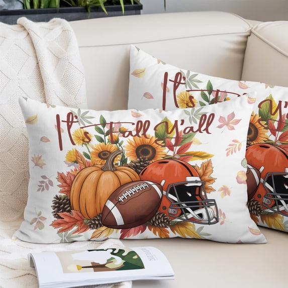 Pumpkin Football Fall Pillow Covers 12"x20", Thanksgiving Sunflower Maple Leaf Soft Brushed Microfiber Breathable Throw Pillow Covers, Decorative Pillowcase with Zipper for Couch Sofa Bedroom
