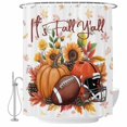 thumbnail image 1 of Pumpkin Football Fall Shower Curtain, Waterproof Shower Curtains for Bathroom, Thanksgiving Sunflower Maple Leaf Washable Fabric Bathtub Curtain Set Bath Decor with 12 Hooks Extra Long 72"x96", 1 of 8