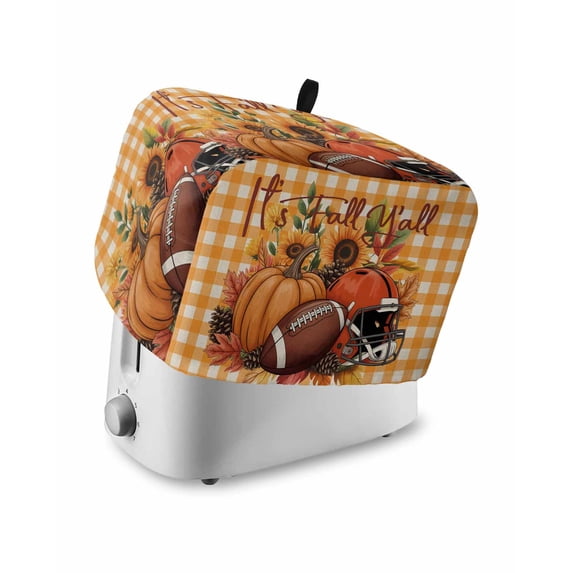 Pumpkin Football Fall Small Toaster Cover 2 Slice, Kitchen Appliance Covers, Thanksgiving Sunflower Maple Plaid Beige Toaster Oven Cover with Loop, Bread Machine Cover Polyester Dust Cover Protection