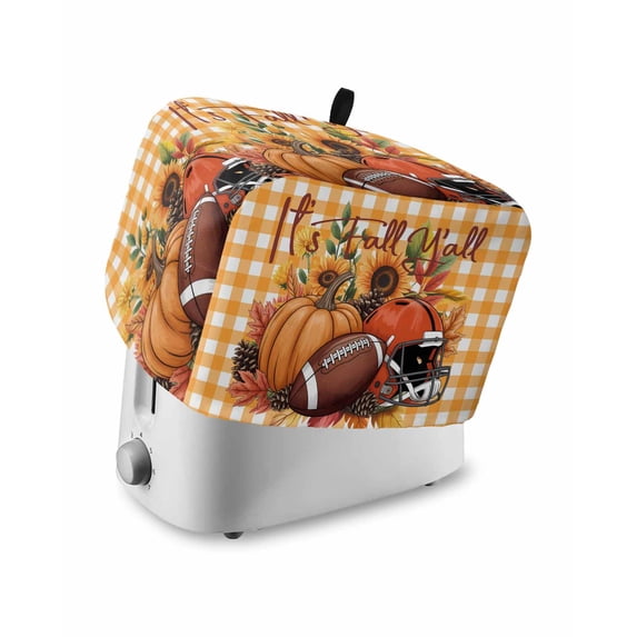 Pumpkin Football Fall Toaster Cover 4 Slice, Large Kitchen Appliance Covers, Thanksgiving Sunflower Maple Orange Plaid Toaster Oven Cover with Loop, Bread Machine Cover Dust Cover Protection