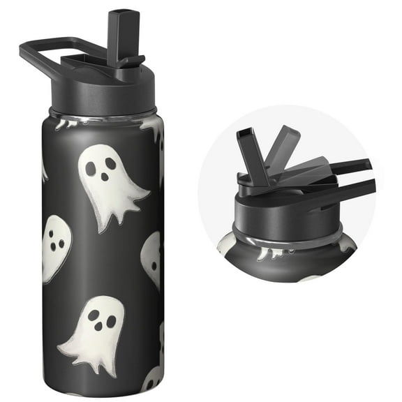Pumpkin Full Moon 18oz Stainless Steel Halloween Water Bottle, Spooky Ghost Skull Bat Witch Gothic Mug with Flip Straw Lid, Holiday Gift for Adults Men Women