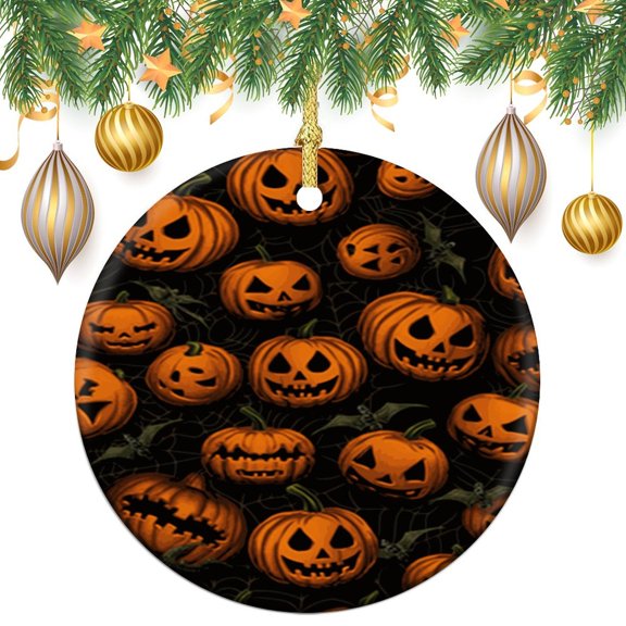 Pumpkin Funny Ghost Spooky Spider Webs Skull Bats Christmas Ceramic Ornament Rustic Halloween Christmas Bauble Ceramic Elegant Hanging Christmas Tree Decorations for Woman Friend Birthday